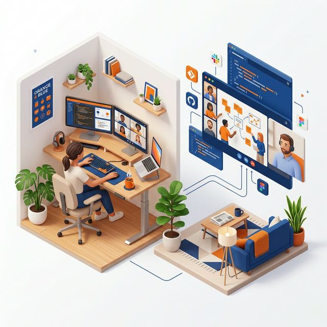 Modern tech workspace at PrimeCodez showing remote collaboration and office setup